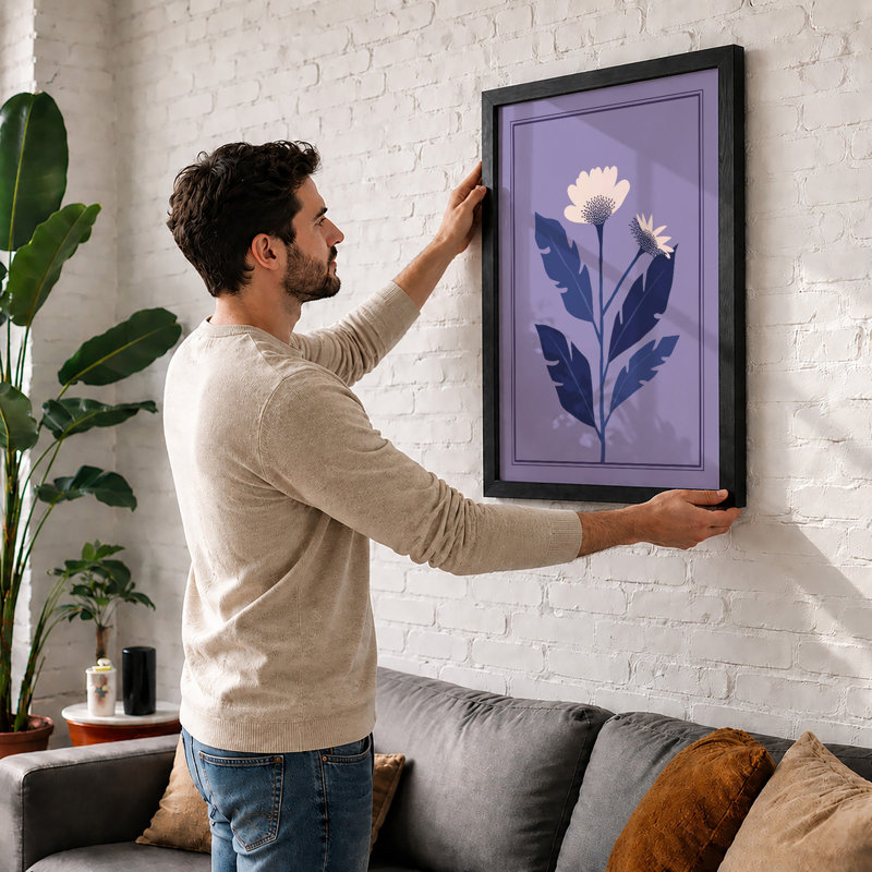 Twin Blooms Botanical - Framed Print, A2 - 59.4 x 42.0 cm, White