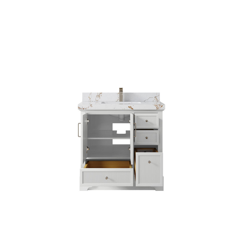 Meuble-lavabo simple 36 po avec plateau Alys, Brun Viola