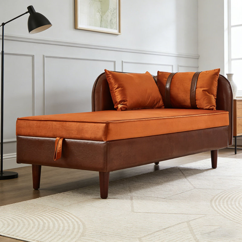Méridienne de rangement 65 ", Orange et brun foncé
