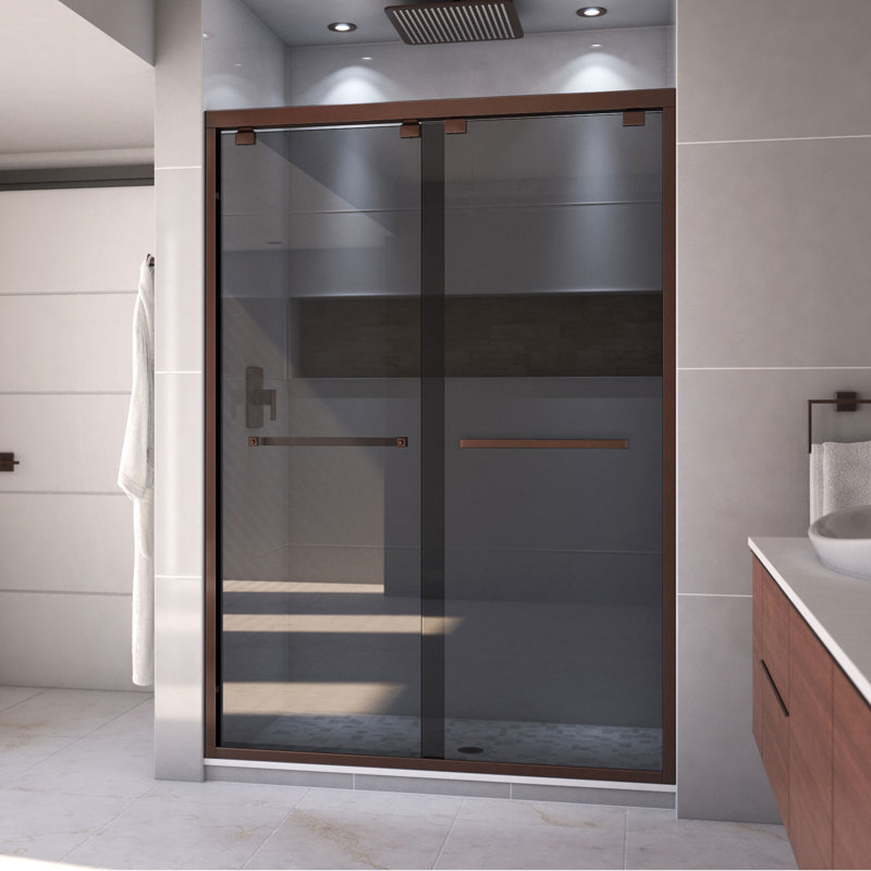 Encore 50" W x 76" H Bypass Frameless Shower Door with ClearMax™ Technology, Oil Rubbed Bronze, Smoke Gray