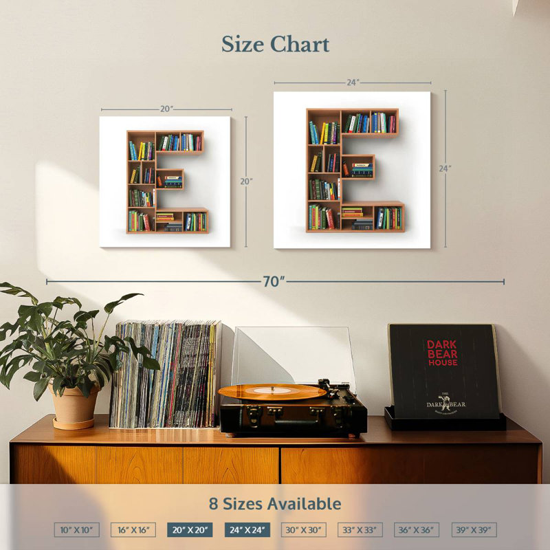Tergel Bookcase Letter E, 20" H x 20" W
