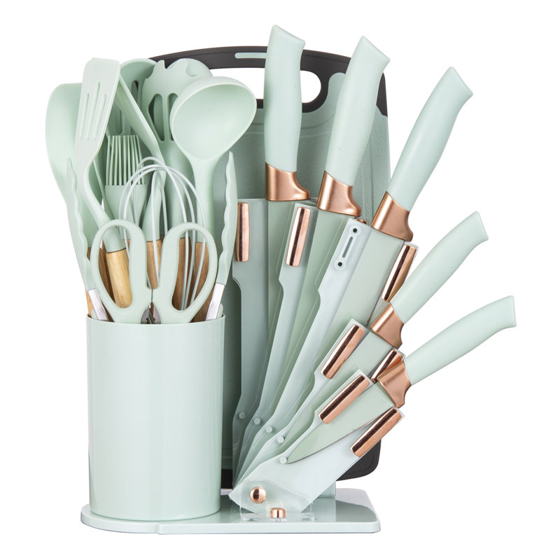 Ensemble de 19 ustensiles et couteaux de cuisine en silicone 19 pièces - Outils de cuisson résistants à la chaleur