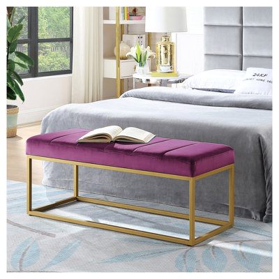 Modern Tufted Channel Velvet Entryway Bench with Gold Iron Frame