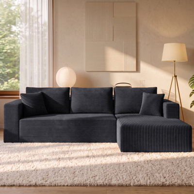 92.5" Plush Corduroy L-Shaped Modular Sectional Sofa,Right Facing Boneless Couches for Living Room,No Assembly Needed,Dark Gray