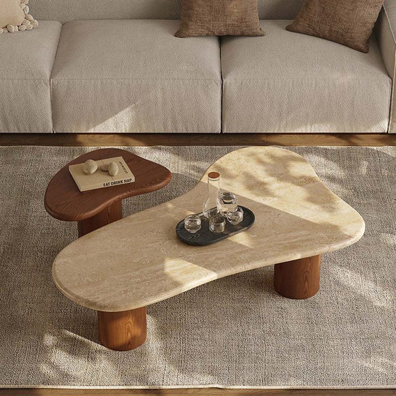 Table basse Mid-Century en bois massif, Brun, Beige