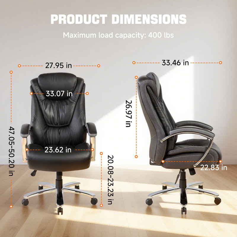 Prestige Oversized Ergonomic  Office Chair With Padded Arm and Lumbar Support, Silver, Black