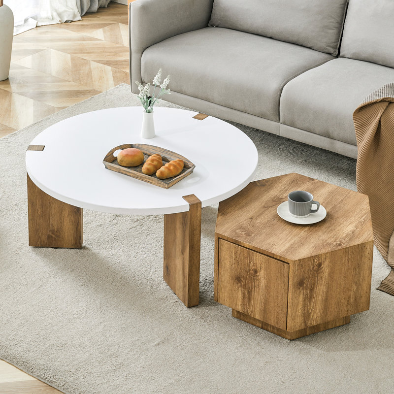 Modern MDF Coffee Table Set with Modular Design & Storage - Versatile Living Room Furniture with Rounded Edges & Anti-Slip Features