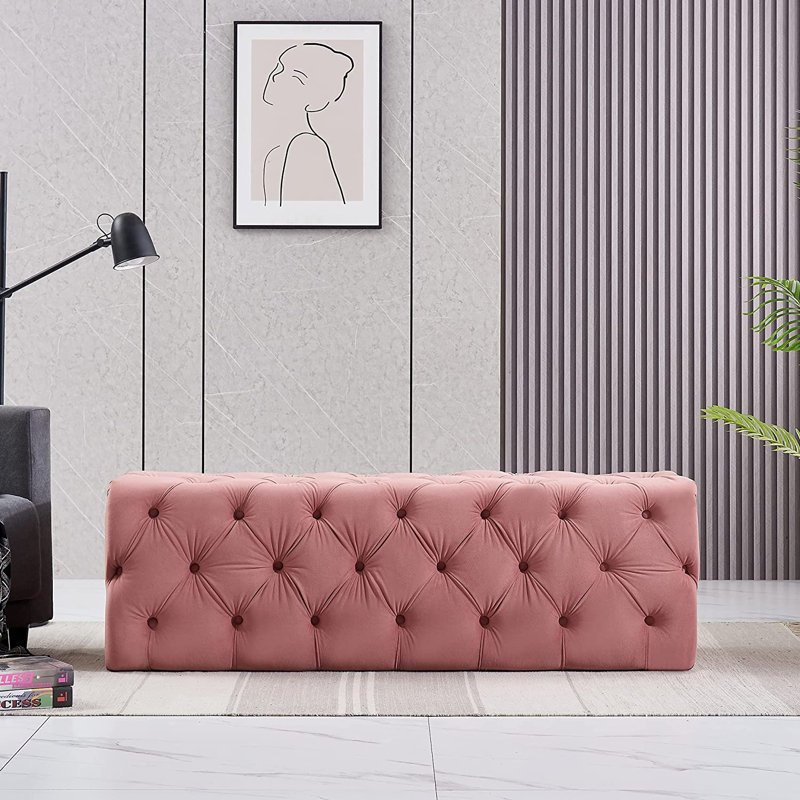 Dewald 140CM Velvet Tufted Rectangle Cocktail Ottoman, Pink