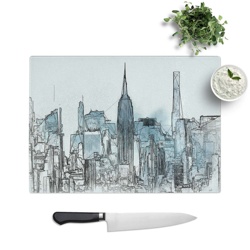 Glass Manhattan New York Skyline in Abstract Chopping Board, 39 cm W x 28.5 cm L