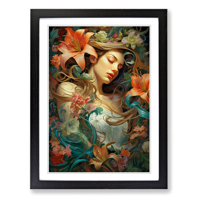 Lily Flower Rococo - Single Picture Frame Print on Wood