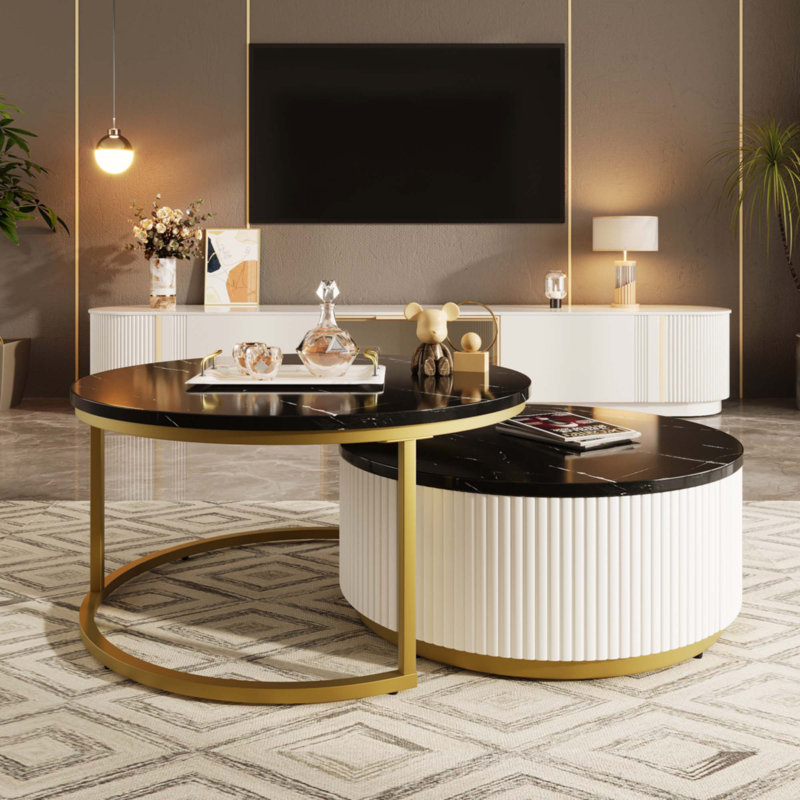 Modern Round Nesting Coffee Table, 15.7" H x 27.6" L x 27.6" W