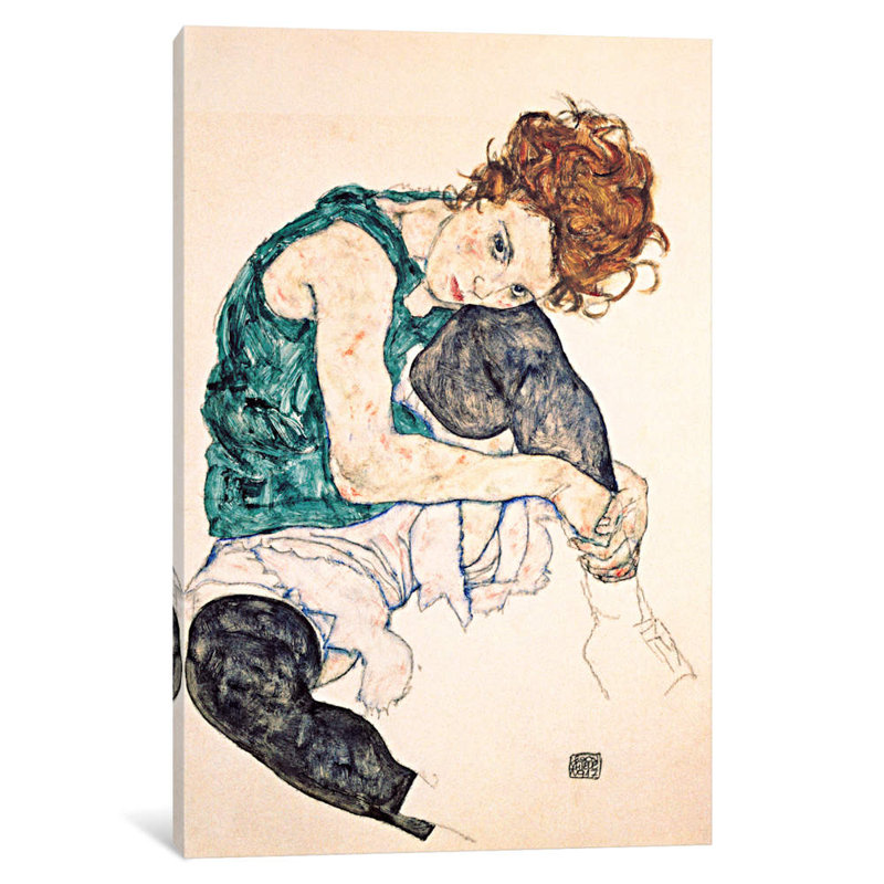 Seated Woman With Bent Knee II by Egon Schiele - Painting on Canvas, No Frame, 101.6 cm H x 66.04 cm W x 1.91 cm D