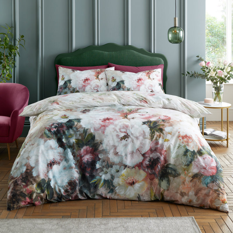 Rose Bloom 200 Thread Count Cotton Reversible Duve Cotton Floral Duvet Cover Set with Pillowcases Included