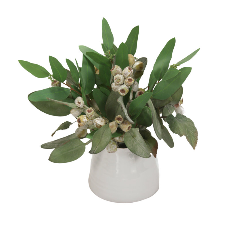 13'' Faux Eucalyptus Plant in Ceramic Decorative Vase