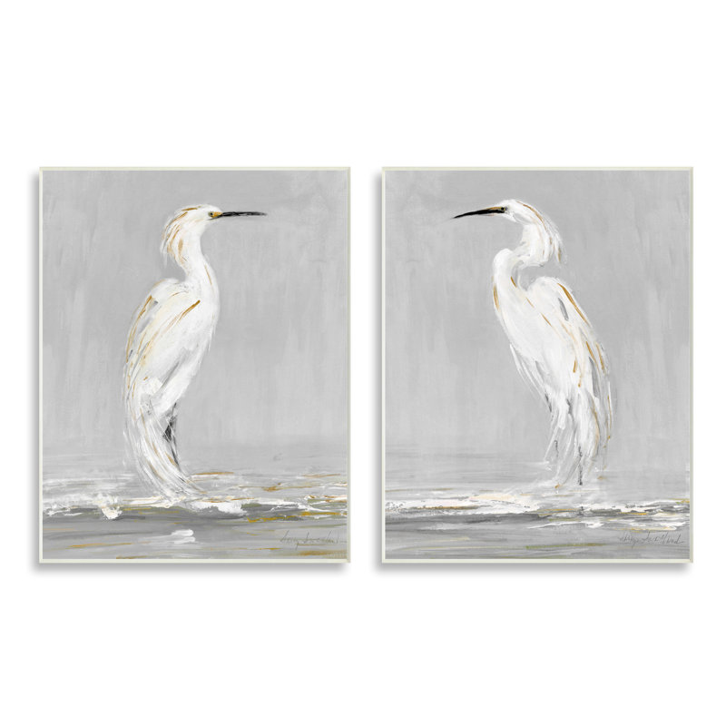 «Beautiful Tranquil Calming White Birds Nature» par Sally Swatland - ensemble de 2 peintures, H 15 po x l 10 po x P 0,5 po