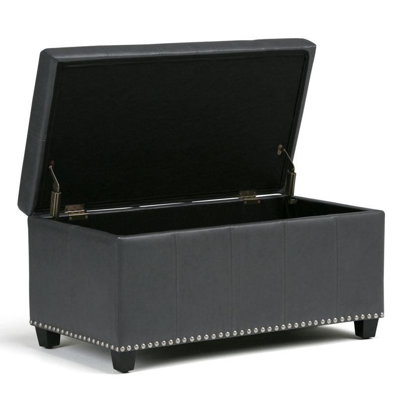 Amelia 33"W Upholstered Vegan Leather Transitional Rectangular Lift-Up Storage Ottoman Bench with High-Density Foam