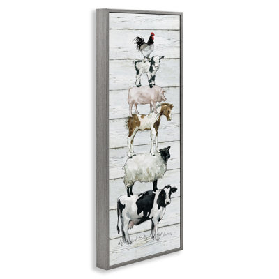 «Country Farm Animal Stack Cow Sheep Pig Rooster» par Carol Robinson, reproduction d'art sur toile