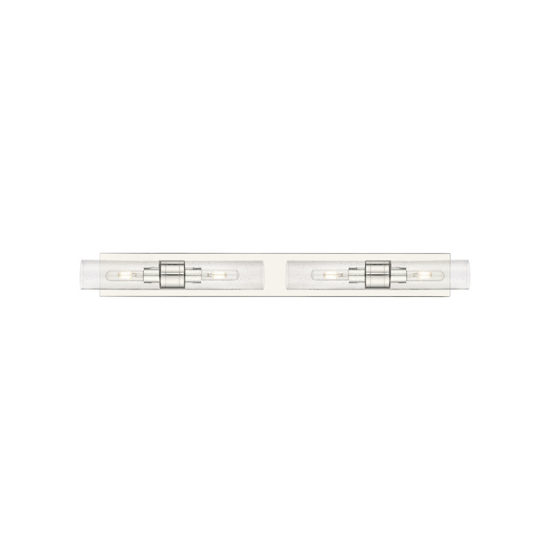 Éclairage pour meuble-lavabo 4 lumières 39 po Ballston - Maliyah - Laiton antique - Abat-jour blanc rayé, Grainé, Nickel poli