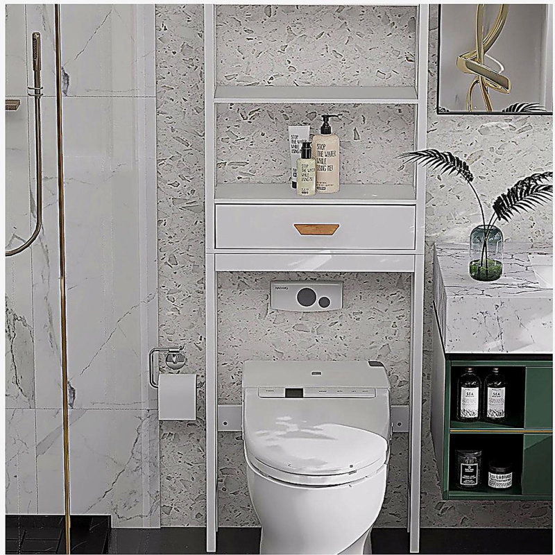 Armoire de rangement au-dessus de la toilette blanche avec un tiroir et 2 tablettes