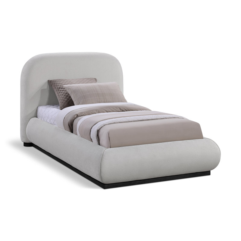 Humayrah Upholstered Panel Bed, Twin, Grey Chenille Fabric / Stained Black