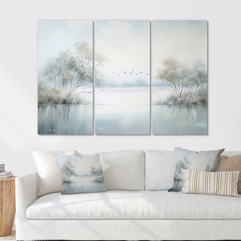 «Lakeside Winter Serenity - Lakes Lakehouse», ensemble de reproduction d'art mural, Toile tendue, H 40 po x l 60 po x P 1 po