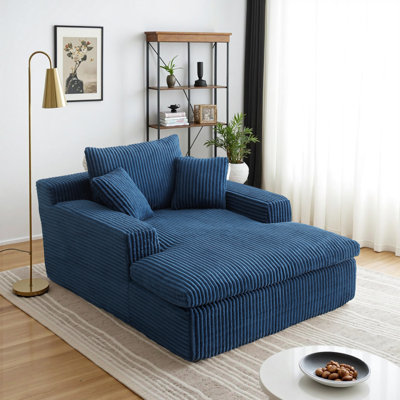 Khalif 51" Wide Chaise Lounge Sofa Chair with Stacked Cushions – No Assembly, Plush Corduroy Lounge Couch