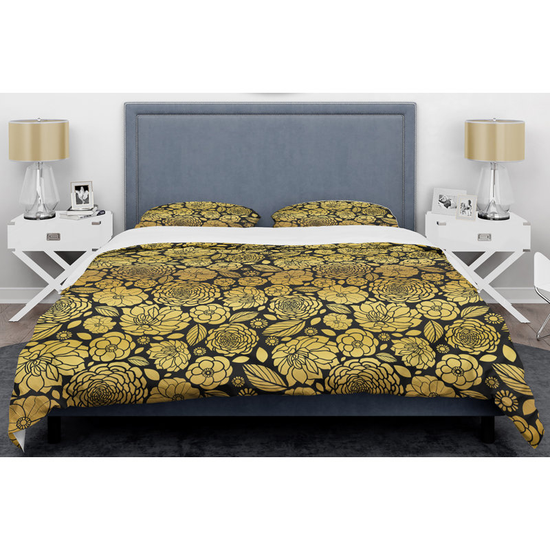 Ensemble de housse de couette de style mid-century floral ii, Housse de couette très grand + 2 taies décoratives
