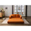 Lit escamotable en chenille de style rétro, de couleur orange - coussin amovible et moelleux pour la détente, base pliable du lit du salon, revêtement en teinture