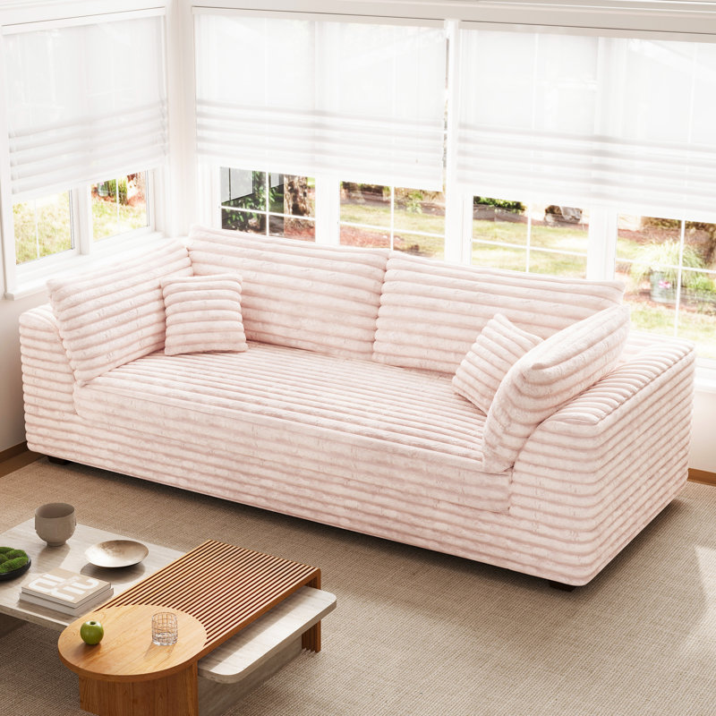 Causeuse rembourrée en bois massif avec coussins décoratifs, Fausse fourrure rose
