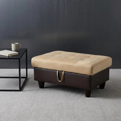 Repose-pieds avec rangement 33,5 pouces beige et brun en daim et PVC