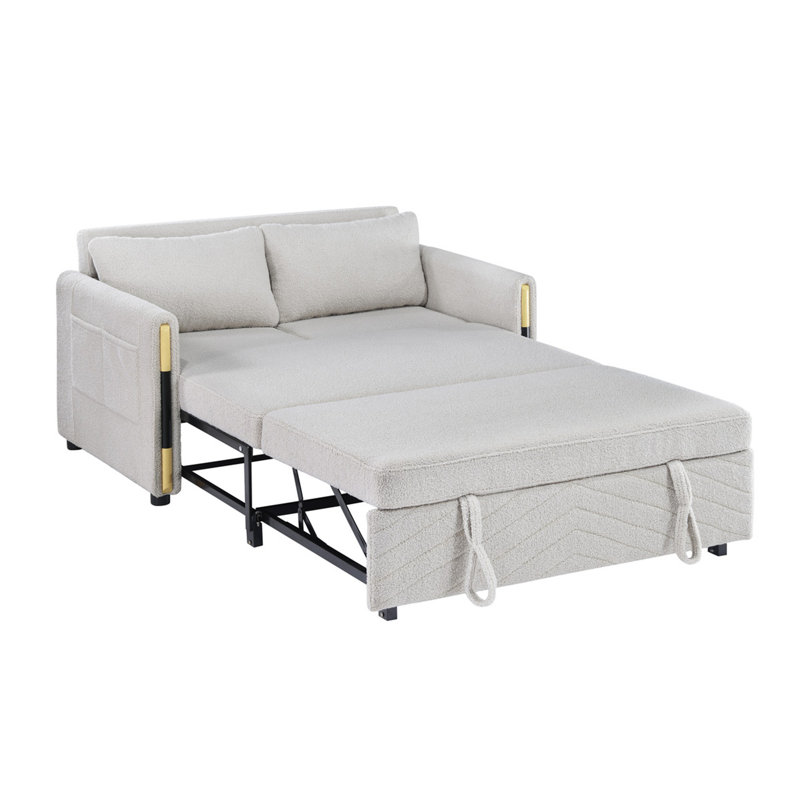 Causeuse-lit en velours beige de 55,5 po Perse