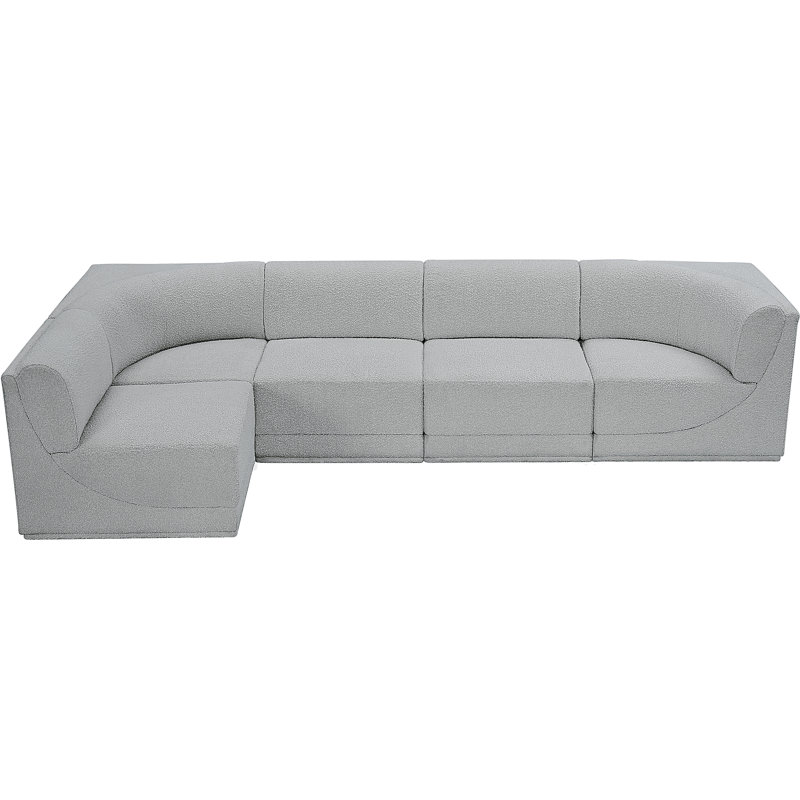 Canapé modulaire rembourré 5 pièces Ollie, Tissu gris bouclé