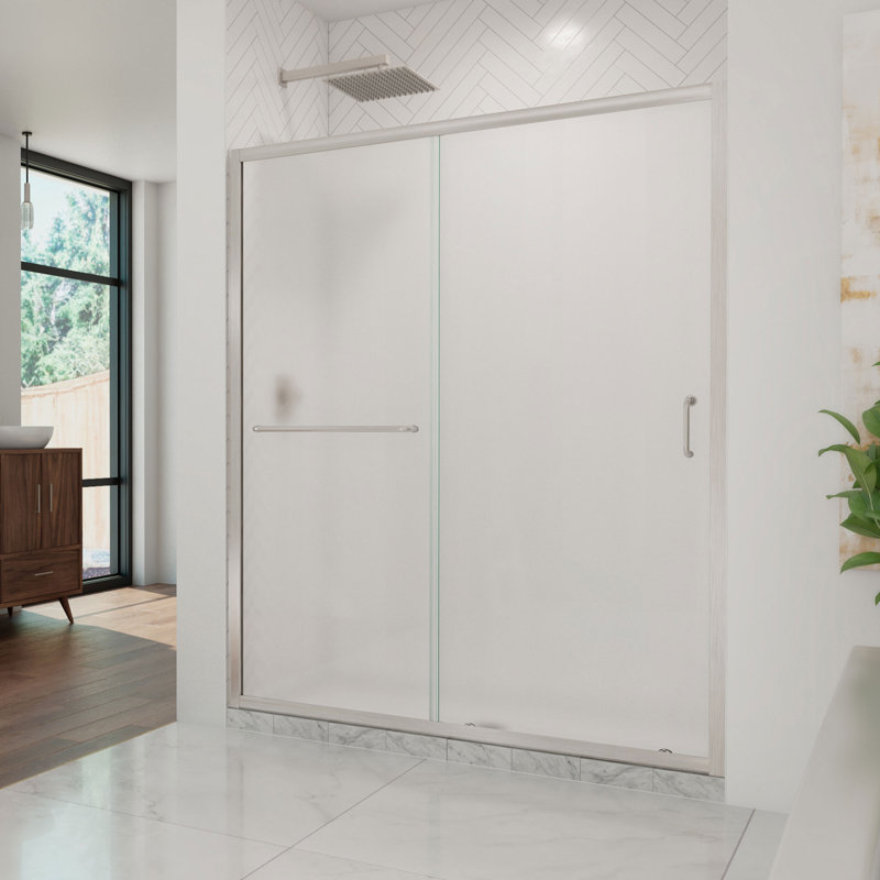 Porte de douche coulissante simple demi-cadre l 44 à 48 po x H 72 po Infinity-Z, Nickel brossé, Givré, 48"
