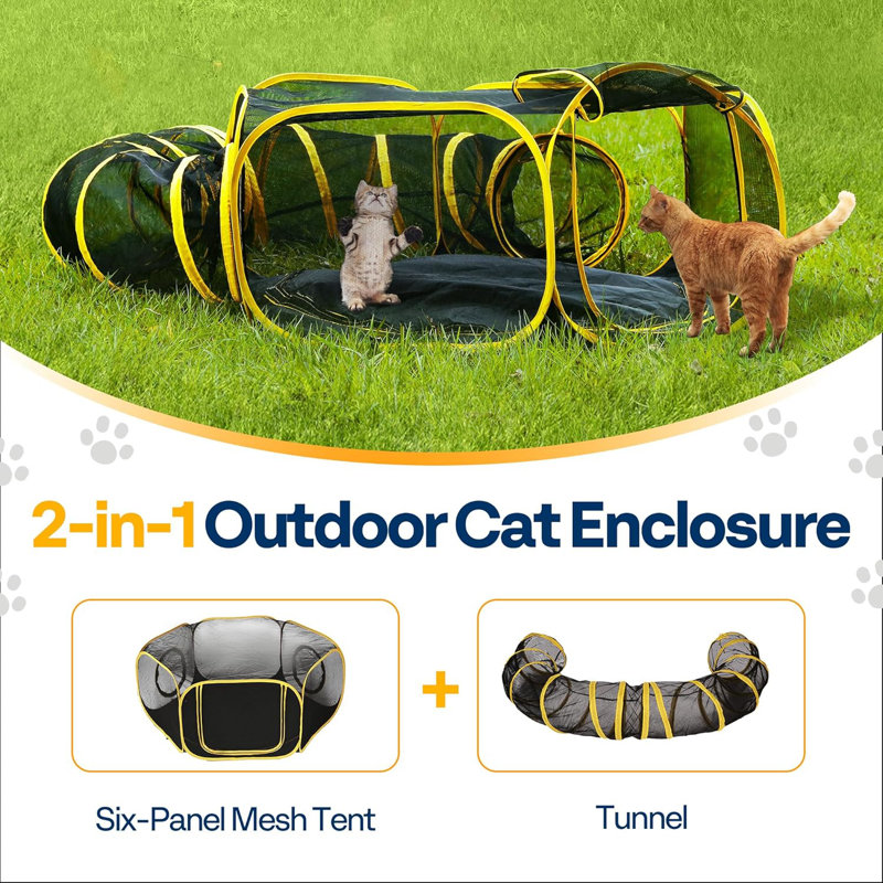 Outdoor Cat Enclosures 2-in-1 Portable Catio with Cat Tent, Circle Playpen Tunnel
