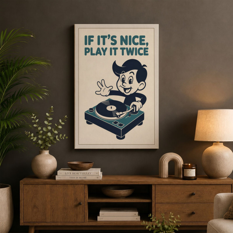 Play It Twice Retro - Wrapped Canvas, 36x24 - 91.4 x 61.0 cm, Cream Border