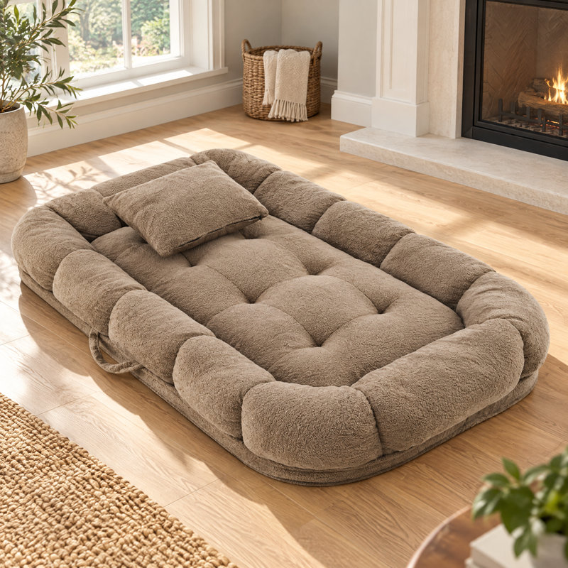 Chaise longue moderne en peluche pour intérieur avec coussin amovible, fauteuil inclinable réglable à 6 positions, chaise longue de sol/lit