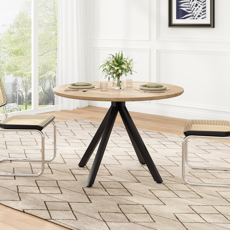 Whole Board Round Dining Table, Natural/Black, 75cm H x 100cm L x 100cm W