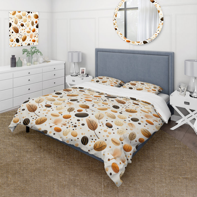 Motif crème et café botanique - ensemble de housse de couette botanique - polyester microfibre