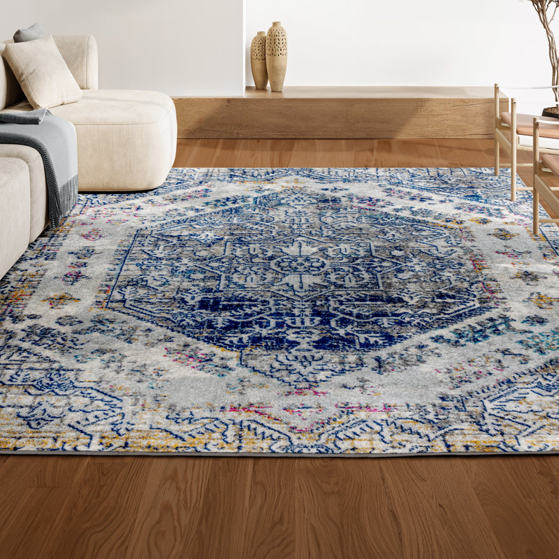 Tapis crème / bleu Latorre, Rectangle 3 pi x 5 pi