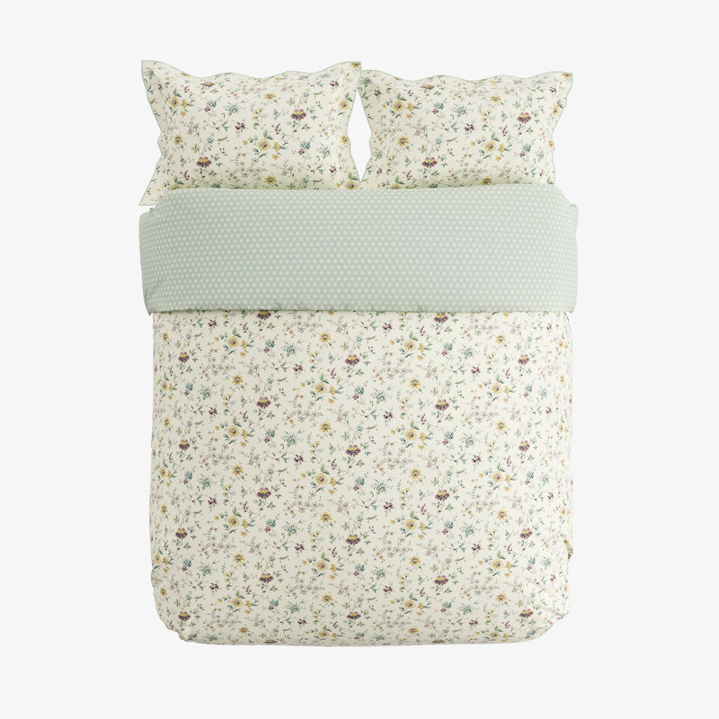 Flora Cotton Floral Duvet Cover Set with Pillowcases Included, UK Double