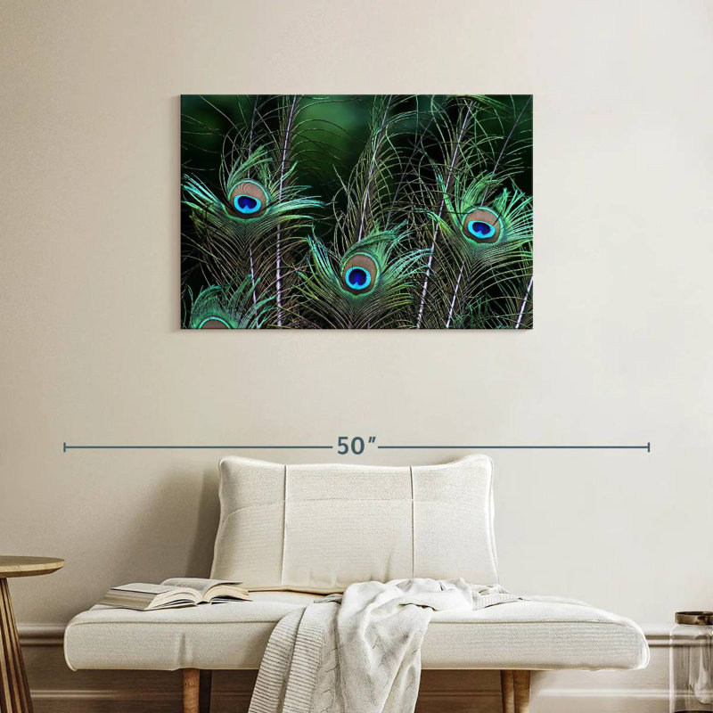 Ornate Peacock Feathers, 24" H x 36" W