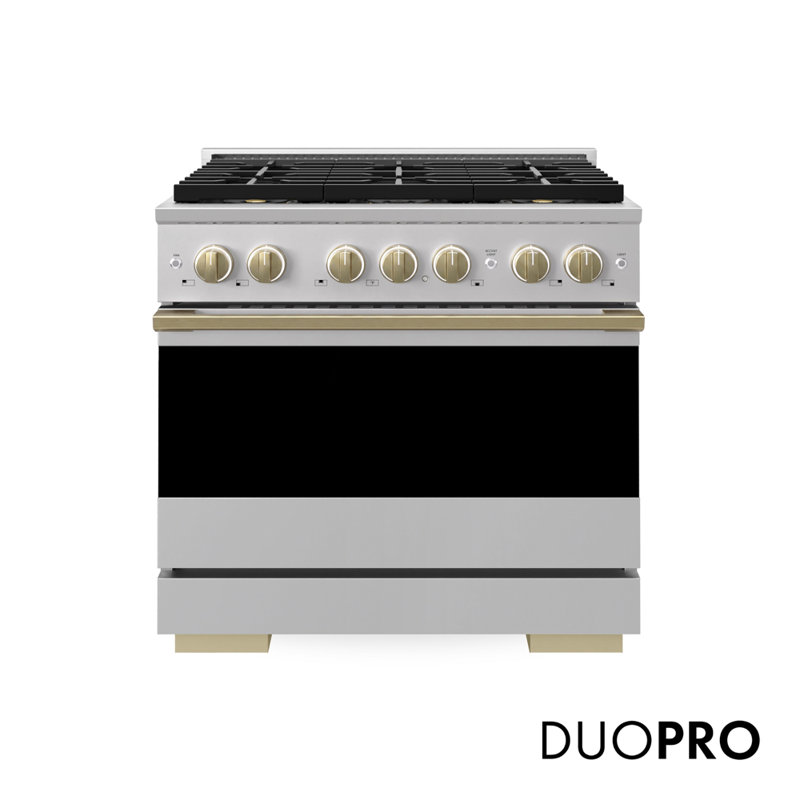 ZLINE Autograph 36 in. Black Stainless Marino Gas Range with 6 DuoPro Burners w/ Bronze Accents, Stainless Steel