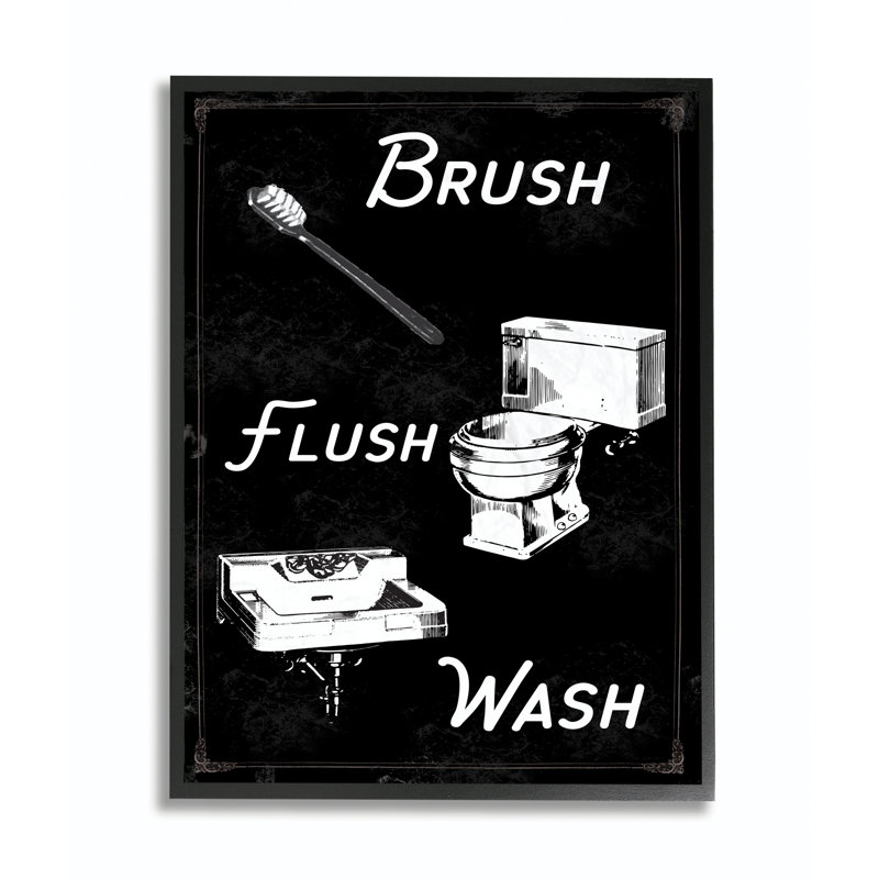 « brossage chasse et blanc de salle de bain noir et blanc », impression, H 16 po x l 20 po, Giclée encadrée noir minuit
