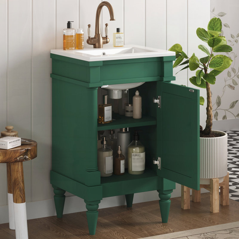 Meuble-lavabo moderne de 18 pouces avec lavabo, Vert