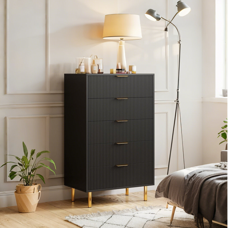 Commode 5 tiroirs pour la chambre à coucher, commode haute 48 po, rangement pour commode moderne en bois