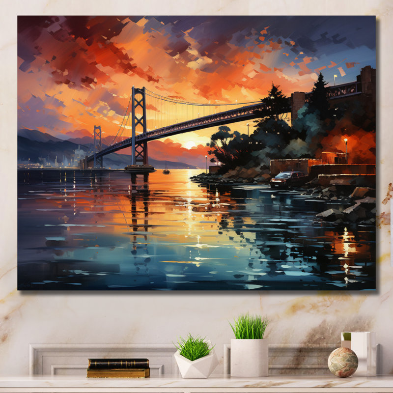 Reproduction d'art sur toile, "Pink Bridge Twilight Passage II", Toile tendue, H 24 po x l 32 po x P 1 po