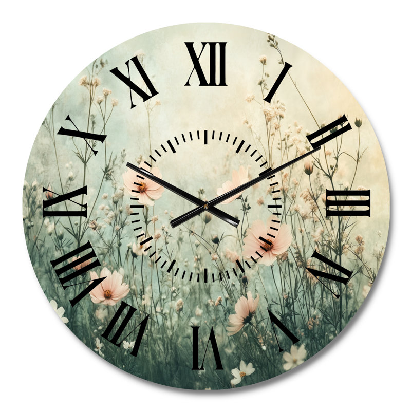 Horloge murale silencieuse en métal crème Soft Meadow Bloom - Nature, Petit