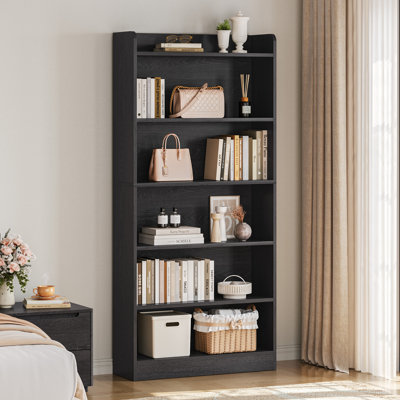 Bibliothèque 63 "H 63" x l 24 "moderne simple à 6 niveaux avec compartiment supérieur ouvert