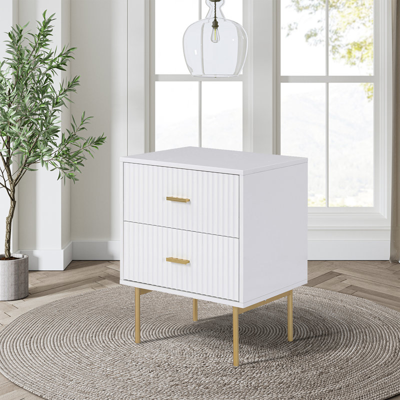  Baran Modern 20''W 2-Drawer End Table with Charging Station, White