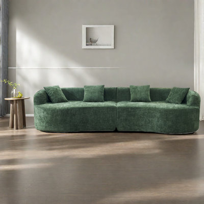 Canapé en chenille vert peu encombrant, confort moderne sans assemblage requis